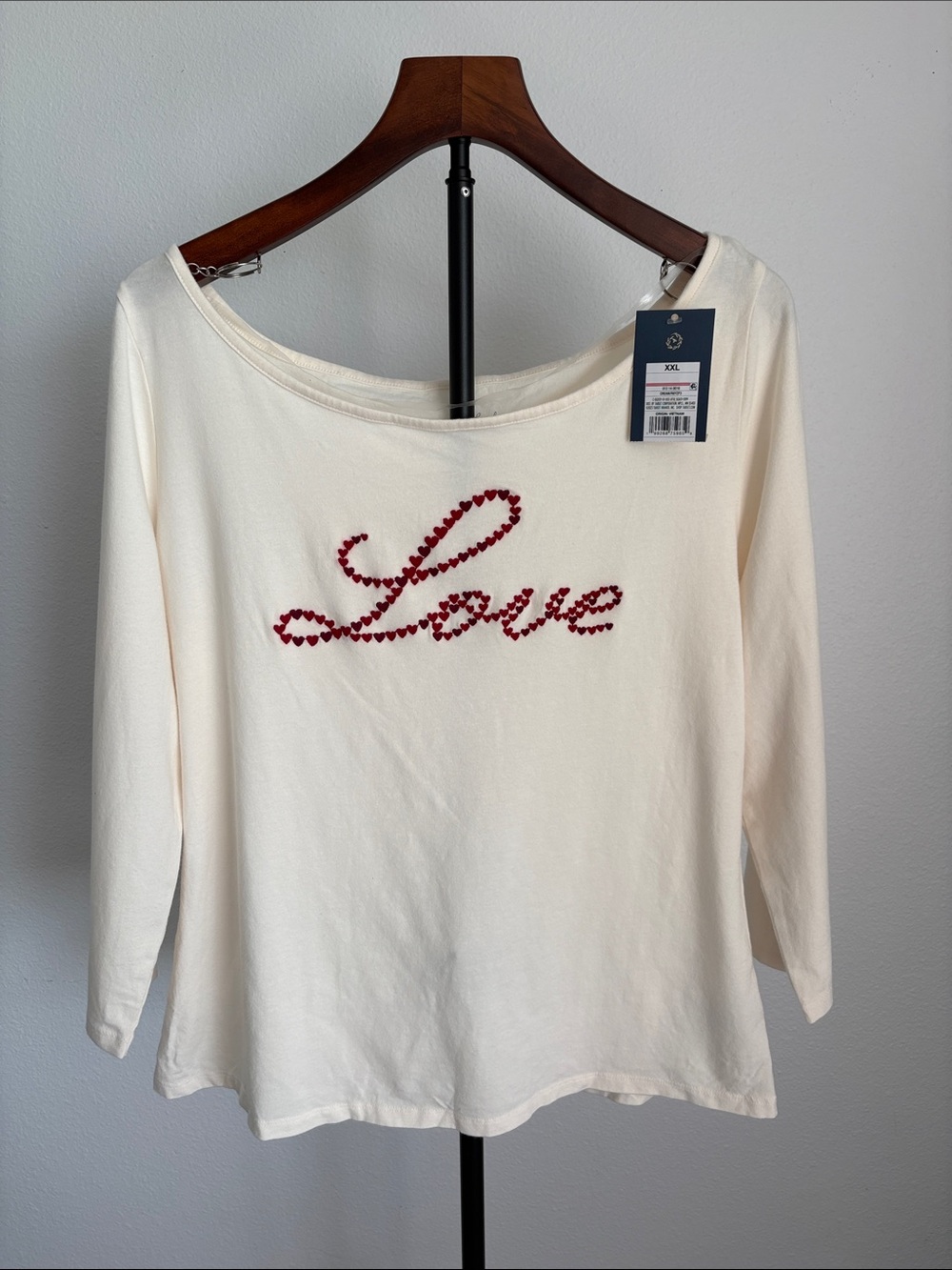 Universal Thread Ivory Long-Sleeve Tee with Red 'Love' Script